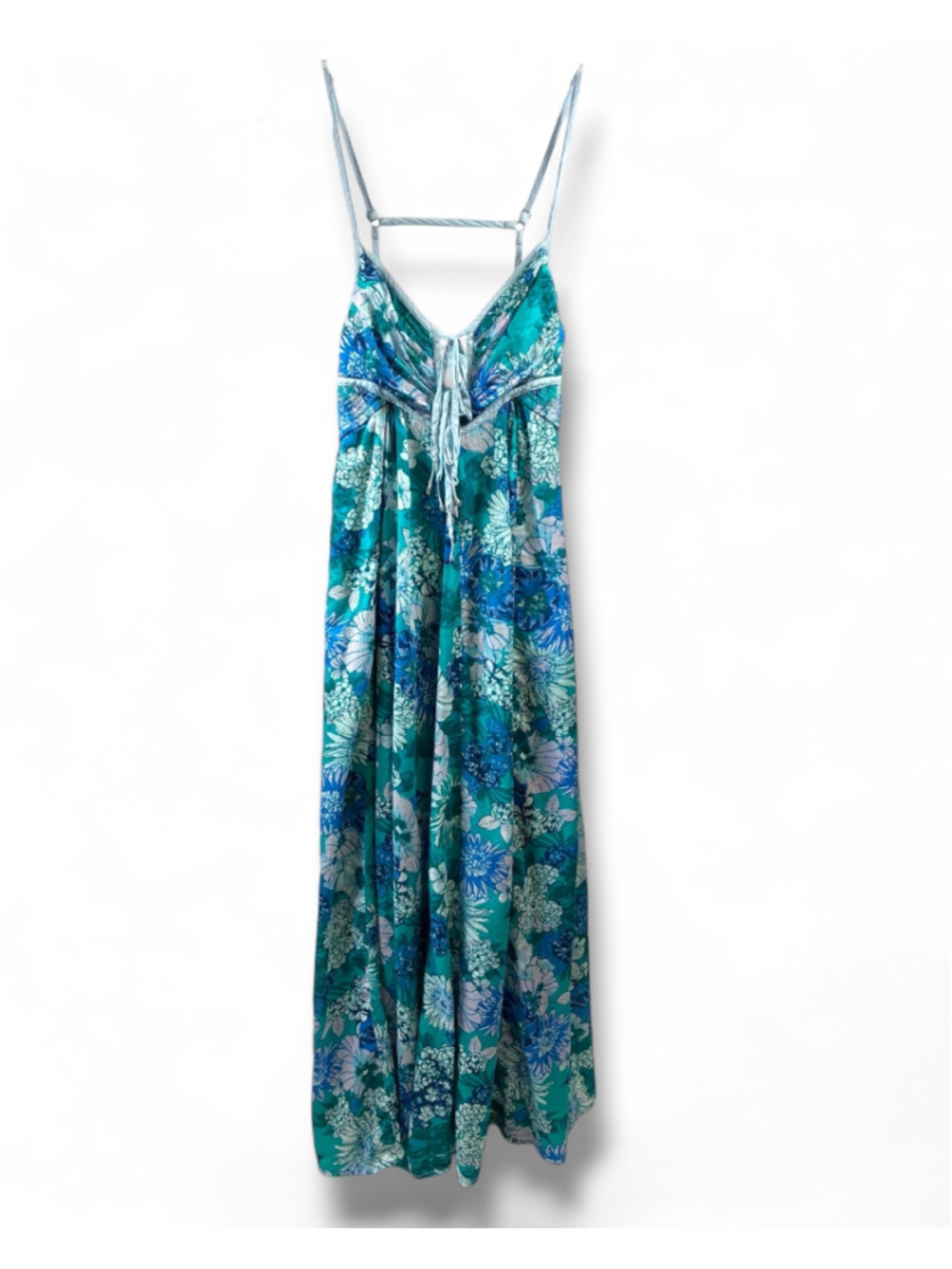 Free People Stripped Floral Maxi Dress in Blue Teal Size XS